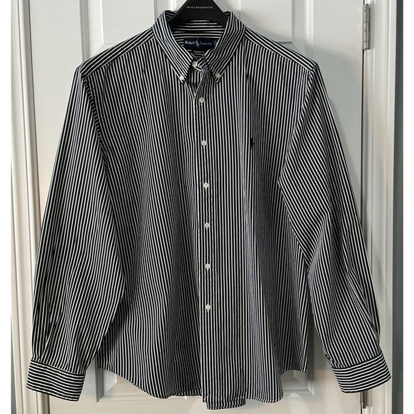 Ralph Lauren Classic Fit Long Sleeve Button Down Shirt Black White Striped XXL - Picture 1 of 4